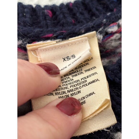 Anthropologie Sleeping On Snow Midland Fair Isle Sweater Poncho Blue XS/S Wool - Picture 7 of 14